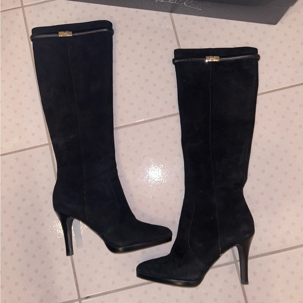Tahari Black Suede Heeled Boots